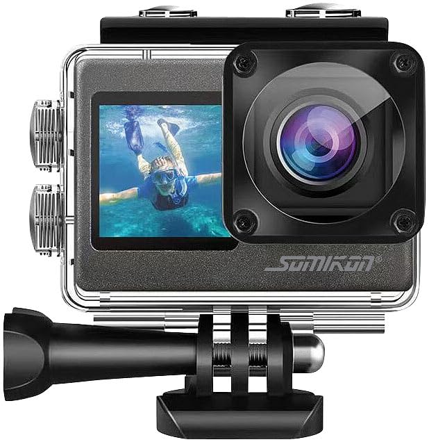 Somikon Action Kamera: 6K-Actioncam mit 2 Farbdisplays, WLAN, Bildstabilisierung, Sony-Sensor (Outdo