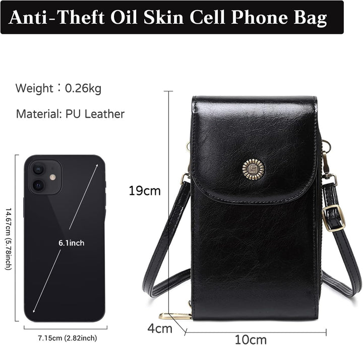 PORRASSO Handy Umhängetasche Damen Mode Handytasche mit RFID Schutz Mädchen Schultertasche PU Wasser