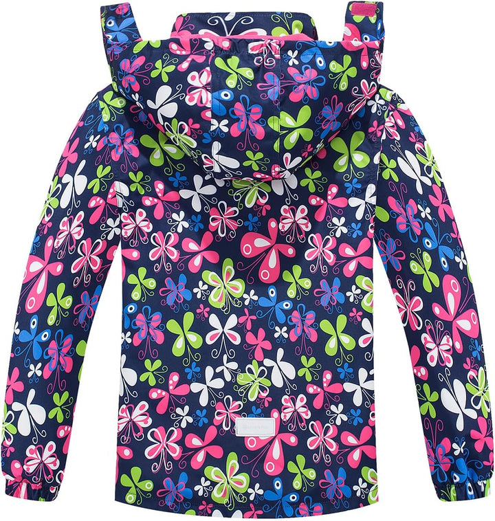 SERENYOU Mädchen Übergangsjacke Gefütterte Regenjacke mit Abtrennbare Kapuze 120 Schmetterlinge, 120