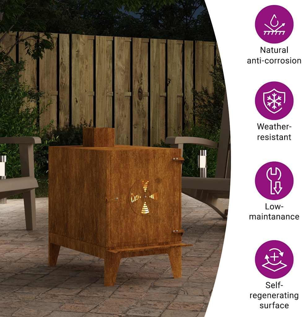 vidaXL Gartenofen 35x50x60 cm Cortenstahl, Camping Ofen, tragbarer Ofen, Holzofen, Campingofen, Outd