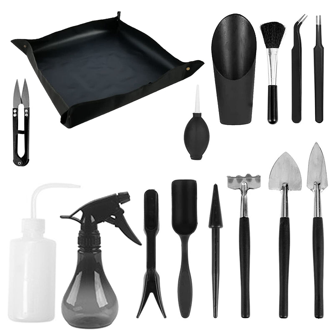 Sukkulenten-Werkzeug-Set, 14-teilig, Mini-Garten-Handwerkzeuge + 1 Pflanzen-Umtopfmatte, Zimmerpflan