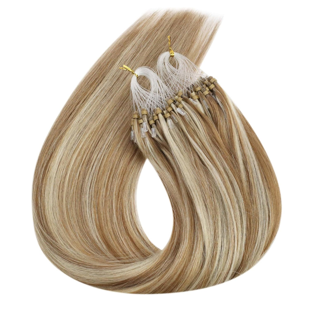 Ugeat Echthaar Extensions Microring 55cm Remy Echthaar Extensions Bondings P10/613 Hellbraun Highlig