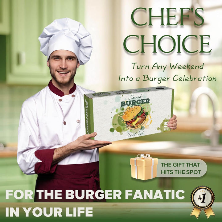 Smash Burger Set 5-TLG, Grillspachtel Set aus Edelstahl für Grillplatte Teppanyaki, Plancha Grill Zu
