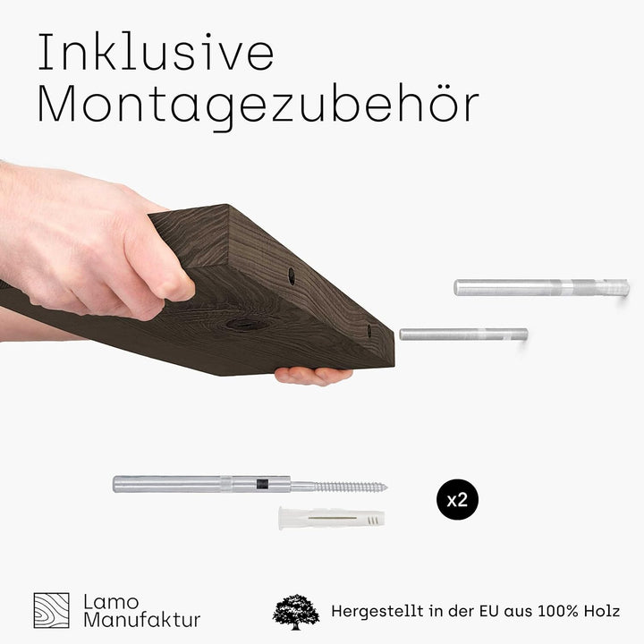 LAMO Manufaktur Wandregal Holz Baumkante | Regal Farbe: Schwarz | Invisible: Schweberegal | 70 cm In