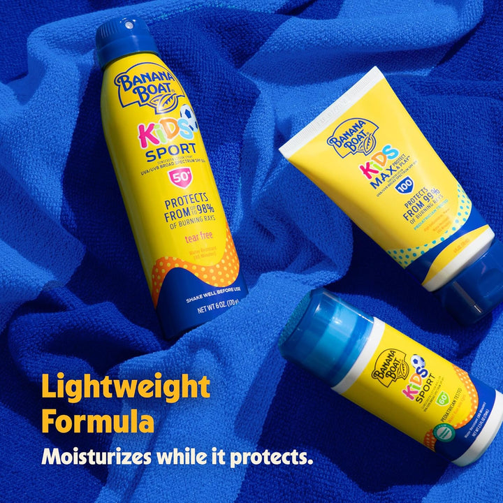 Banana Boat Sunscreen Kids Sport, Tear-Free Broad Spectrum Sunscreen Spray - SPF 50-6 Ounce Twin Pac