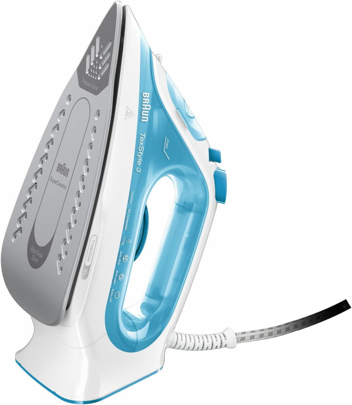 Braun TexStyle Dampfbügeleisen, Zwei-Wege-Bügelsohle, 3D SuperCeramic, 170 gr/min blau