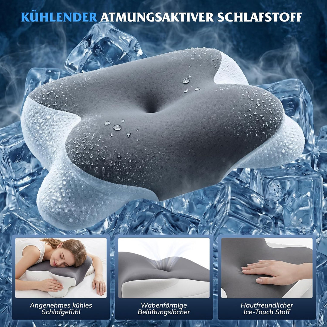 Nackenkissen Kopfkissen, Memory Foam Kissen mit Abnehmbarer Bezug | Ergonomisches Kopfkissen mit Küh