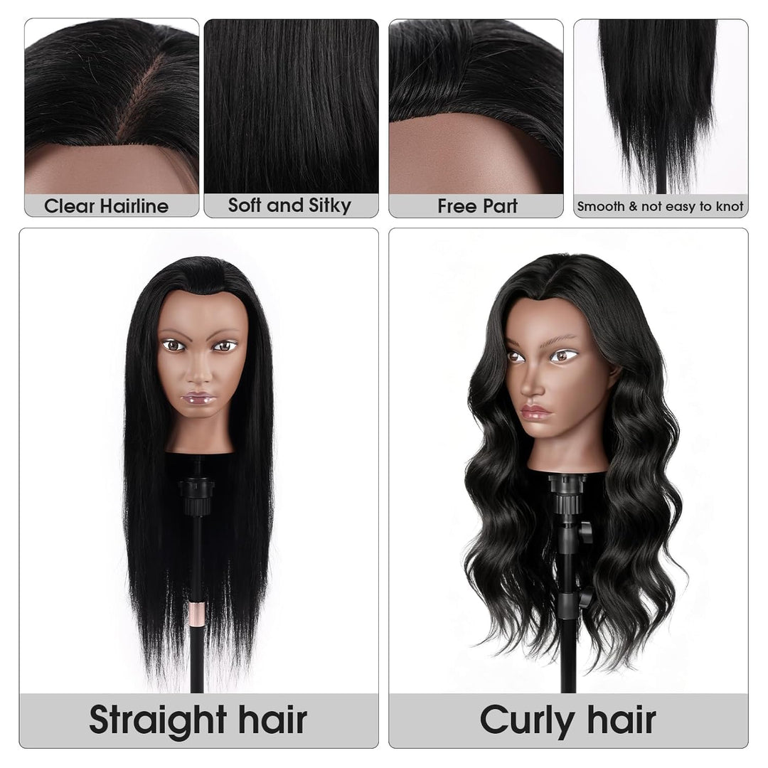 Friseur Übungskopf 100% Echthaar, 66 cm / 26 Zoll Mannequin Kopf mit Haaren, Friseurkopf Trainingsko
