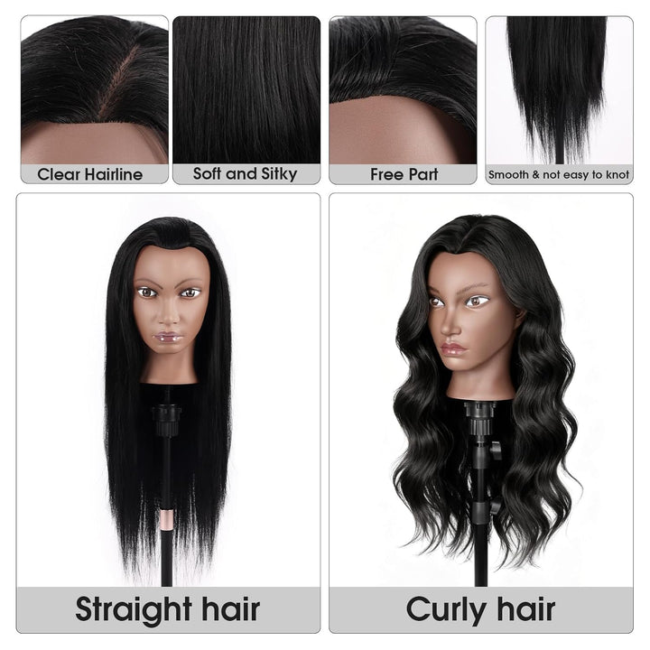 Friseur Übungskopf 100% Echthaar, 66 cm / 26 Zoll Mannequin Kopf mit Haaren, Friseurkopf Trainingsko