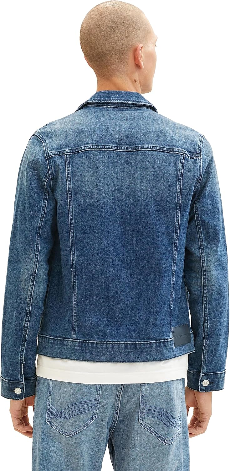 TOM TAILOR Herren Stretch Jeansjacke mit aufgesetzten Brusttaschen M 10119 - Used Mid Stone Blue Den