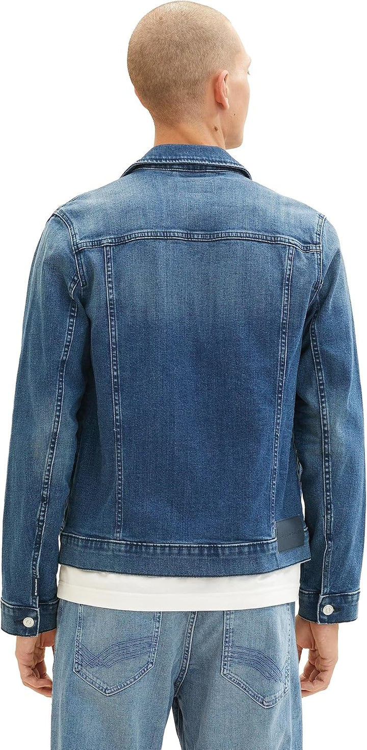TOM TAILOR Herren Stretch Jeansjacke mit aufgesetzten Brusttaschen M 10119 - Used Mid Stone Blue Den