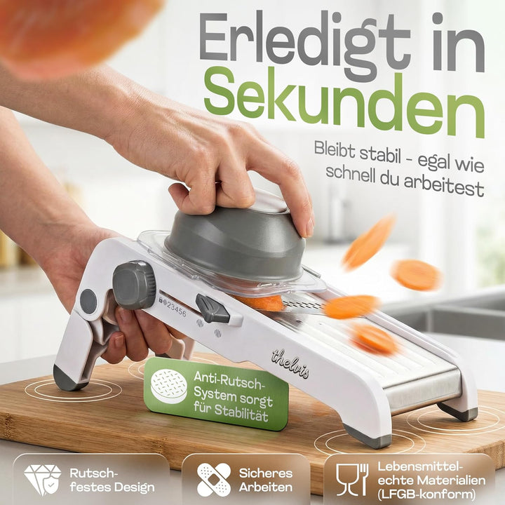 Premium Mandoline Gemüsehobel Edelstahl | sicher und modern | kein Klingenwechsel | Gemüseschneider