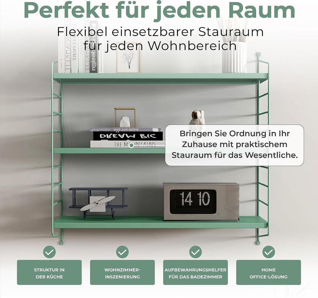[en.casa] Modulares Wandregal Strängnäs Metallregal Pastellgrün Hängeregal mit 3 Regalböden Badregal