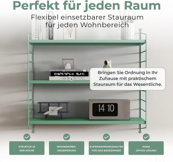 [en.casa] Modulares Wandregal Strängnäs Metallregal Pastellgrün Hängeregal mit 3 Regalböden Badregal