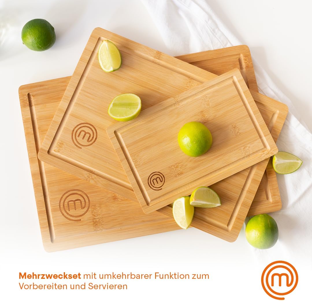 MasterChef Schneidebretter Holz, Schneidebrett Set mit Bambus Schneidebrett Gross 38cm x 27,5cm, Mit
