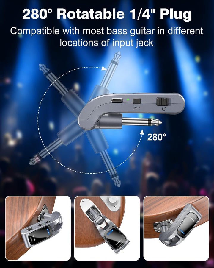 Kabelloses Gitarrensystem, 2,4 GHz mit 6 Kanälen, wiederaufladbar, Audio, kabellos, Bass-Sender, Emp