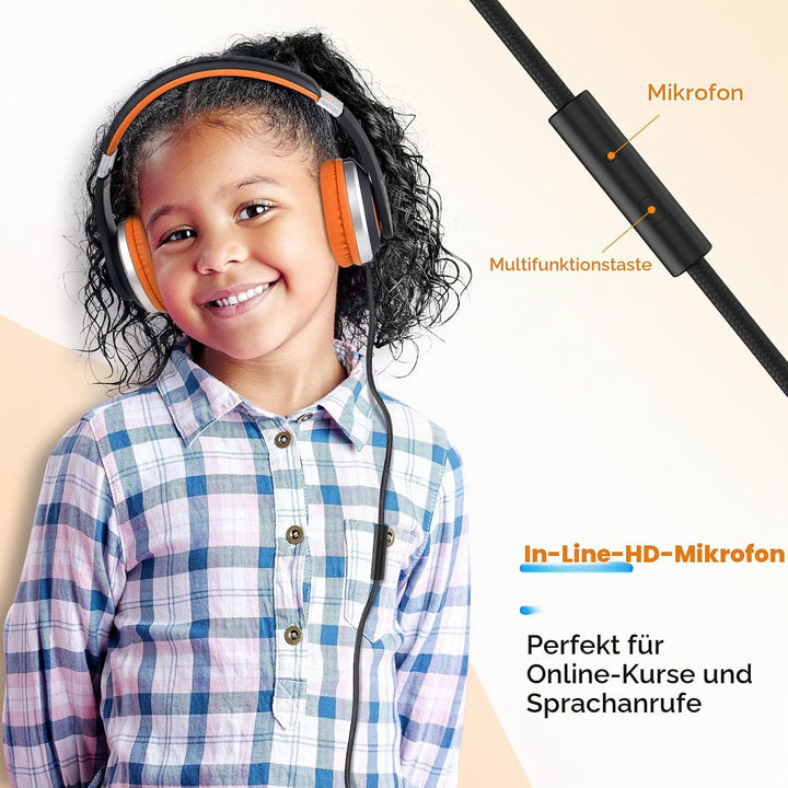 RockPapa I20 Kopfhörer Kinder Schule, Kinder Kopfhörer mit Kabel für Mädchen Junge, HD Mikrofon, Fal