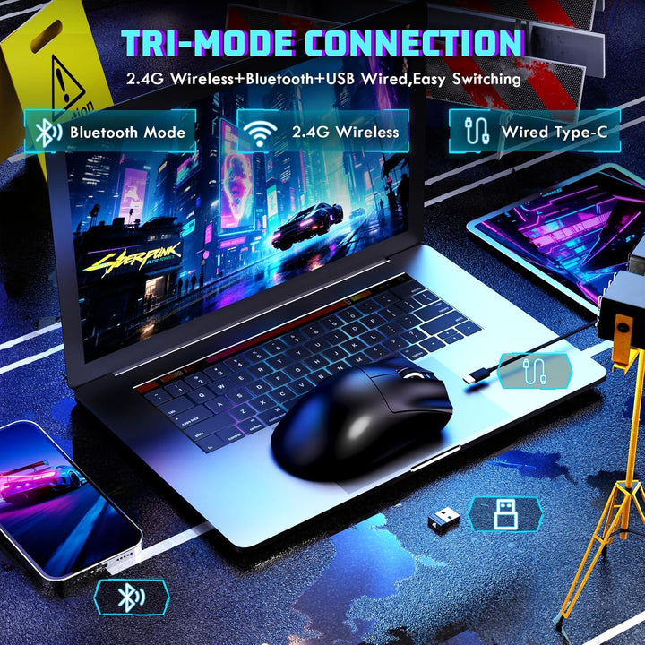 MAMBASNAKE X ATTACKSHARK V3 Kabellose Gaming-Maus,65g leicht,geteiltes Design für Rechtshänder,bis z