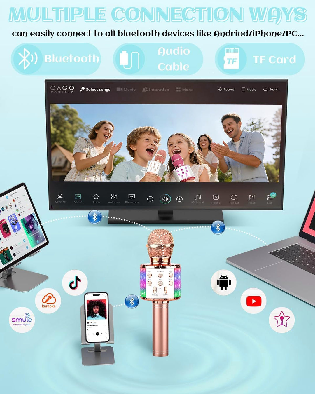 Drahtloses Bluetooth Mikrofon Karaoke Mit LED-Leuchten Tragbare Handheld Singen Karaoke Lautsprecher