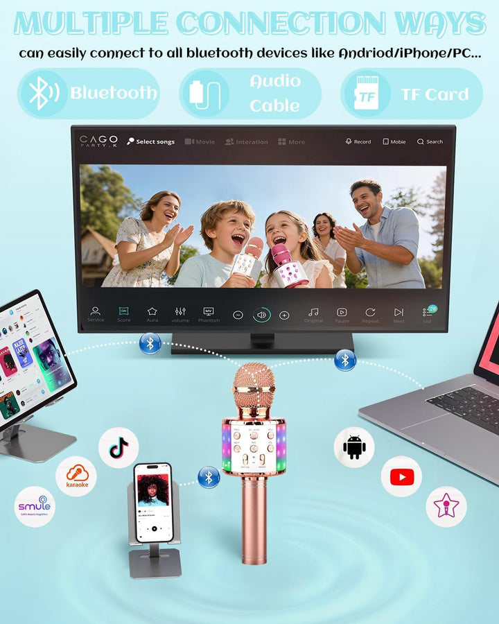 Drahtloses Bluetooth Mikrofon Karaoke Mit LED-Leuchten Tragbare Handheld Singen Karaoke Lautsprecher