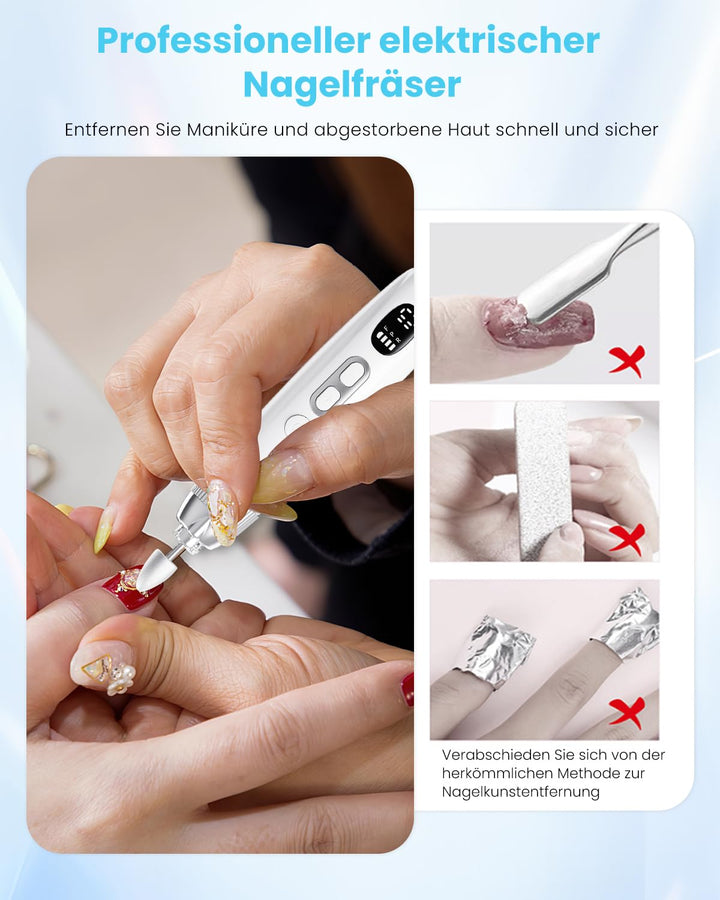 CozyZen Profi-Elektrische Nagelfräse, Akku-Nagelbohrer mit 10 Geschwindigkeiten & LED-Leuchte - Port