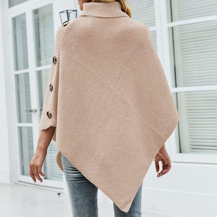 JFAN Poncho Damen Elegant Strick Umhang mit Hohem Kragen und Vier Knöpfen Herbst/Winter, Einheitsgr&