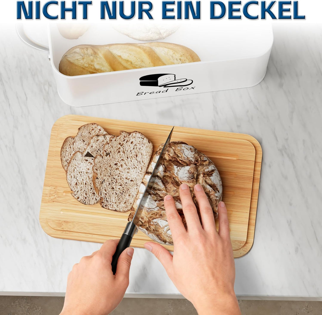 Mihoho Brotkasten aus Metall mit Bambus-Schneidebrettdeckel, Brotaufbewahrungsbehälter, moderner Küc