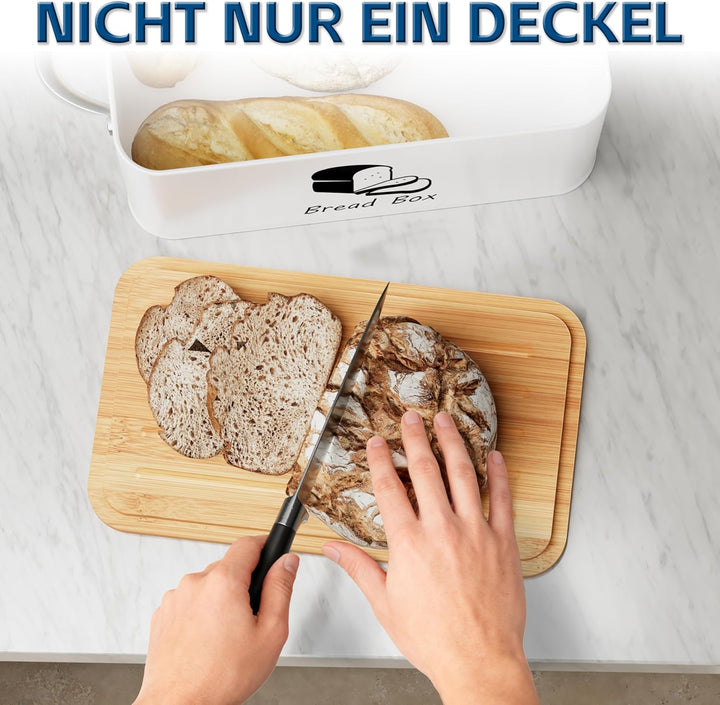 Mihoho Brotkasten aus Metall mit Bambus-Schneidebrettdeckel, Brotaufbewahrungsbehälter, moderner Küc