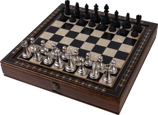 Handgefertigtes Holz Schachbrett mit Aufbewahrungssystem, Schachfiguren aus Metall, Deluxe Edition,