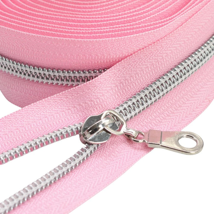 YaHoGa 9 m silberfarben endlos Reissverschluss Meterware Pink reissverschluss 6mm-Spirale + 25 Nonlo
