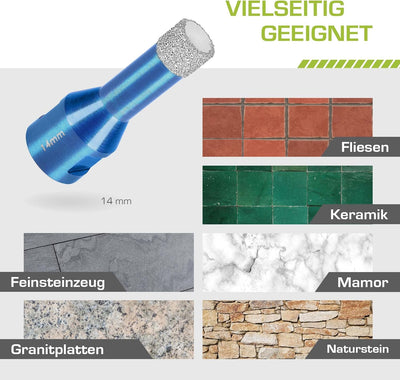 Profi Fliesenbohrer 14mm x M14 - Diamantbohrer für harte Fliesen, Feinsteinzeug uvm. Diamantbohrkron