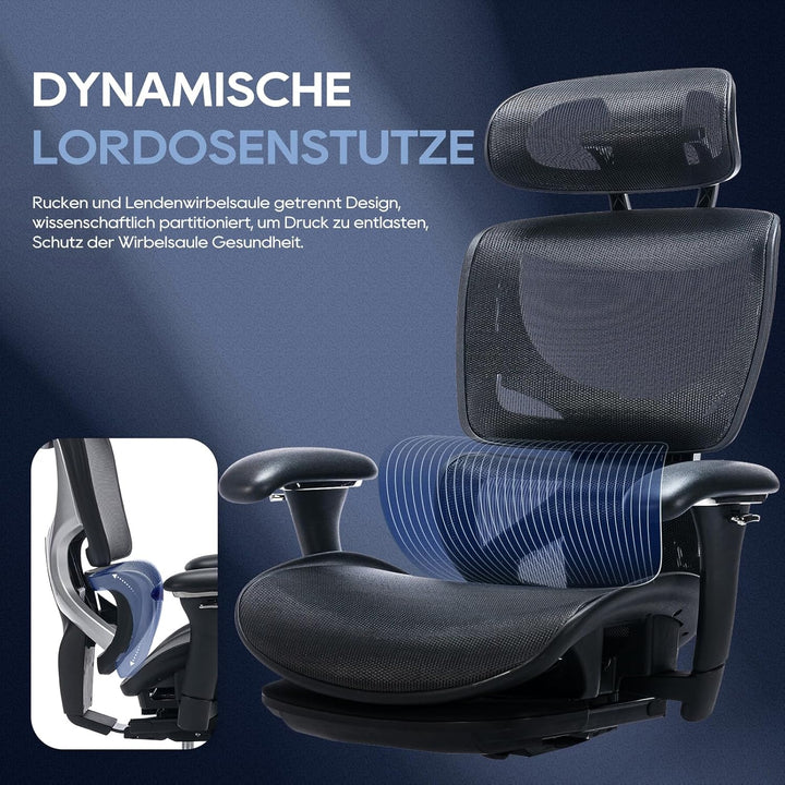 COLAMY Ergonomischer Bürostuhl mit Fussstütze – Chefsessel mit hoher Rückenlehne, Verstellbarer Kopf