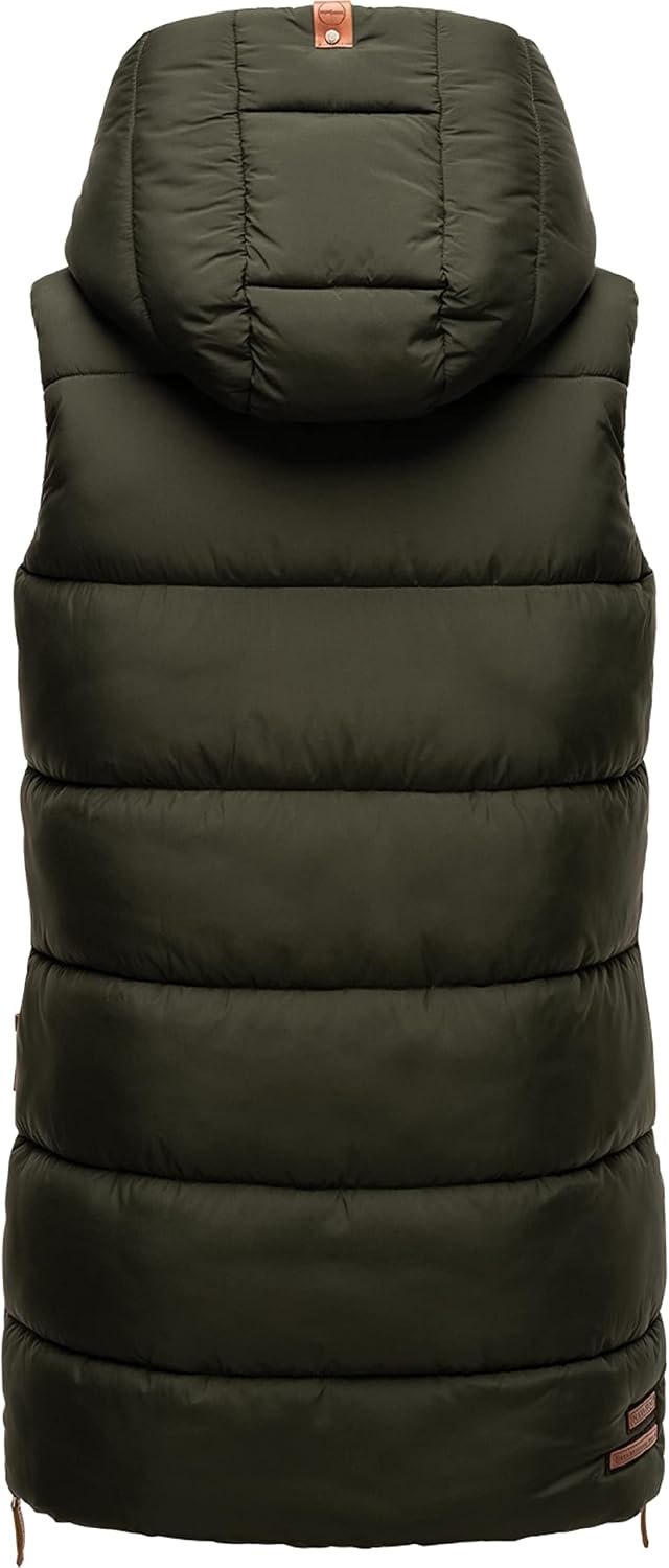 Navahoo warme Damen Winter Steppweste lang mit Kapuze Madilynaa XS-XXL XS Dark Olive, XS Dark Olive
