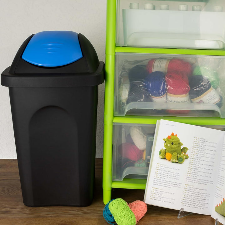 Mülleimer 30l schwarz blau eckig, Schwingdeckel Mülleimer Küche, Mülltonne, Abfalleimer Küche, Mistk