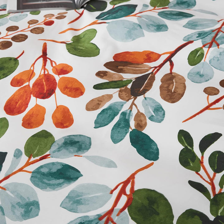 Jemiipee Blumen Bettwäsche-Set mit Herbstblätter Muster, 1 x Bettbezug 200x200 cm mit 2 x Kissenbezü