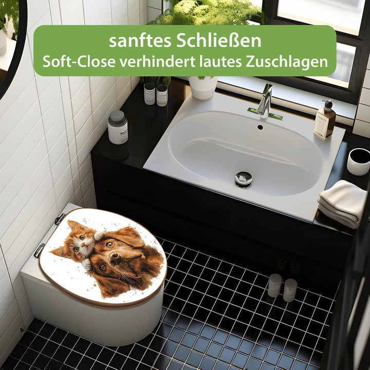 banjado Design WC Sitz Bambus Absenkautomatik 45,8x37,5cm - Toilettendeckel mit Absenkautomatik Holz