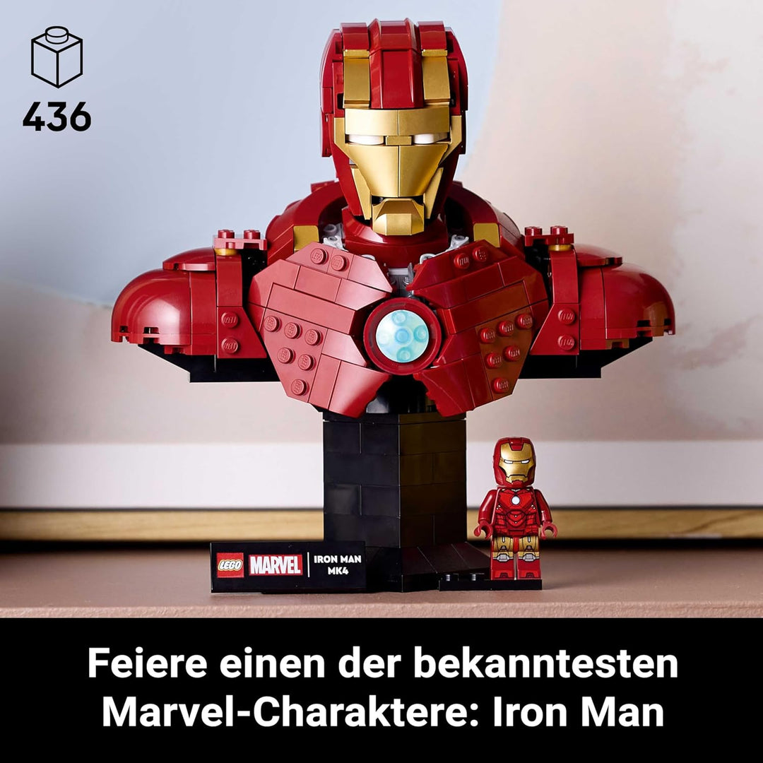 LEGO ǀ Marvel Iron Man MK4 Büste - Spielzeug für Erwachsene zum Ausstellen mit Tony Stark Minifigur,