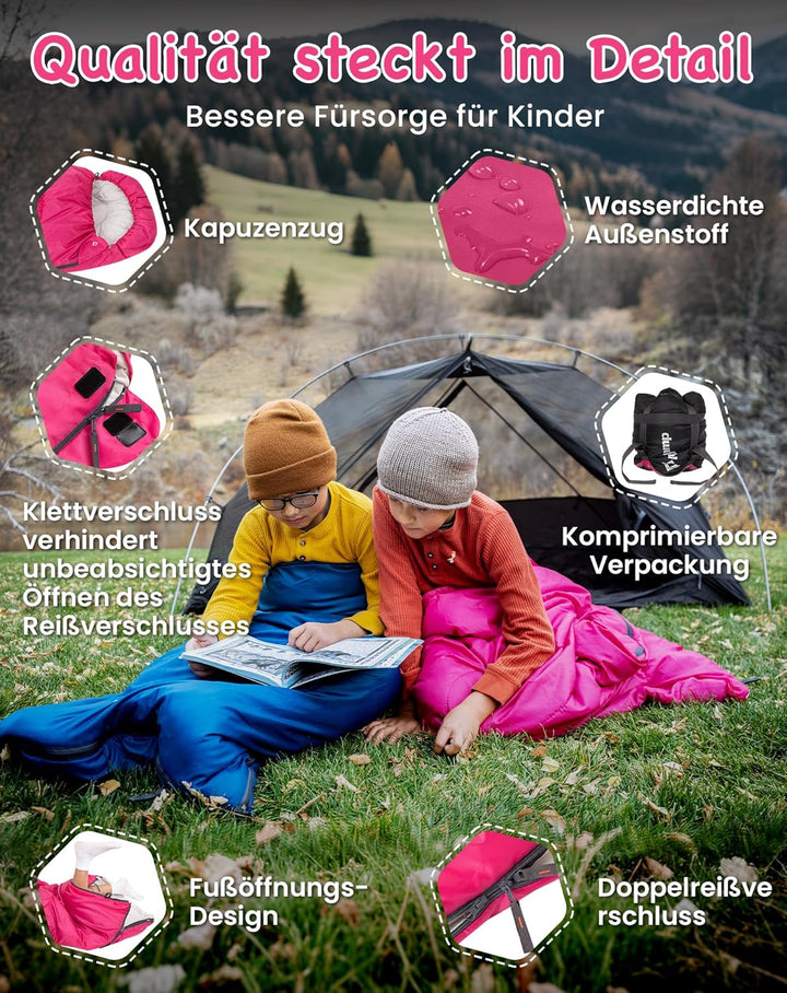 KingCamp Kinderschlafsack 3 Jahreszeiten Deckenschlafsack für Kinder 100-140cm Leicht Warm für Campi