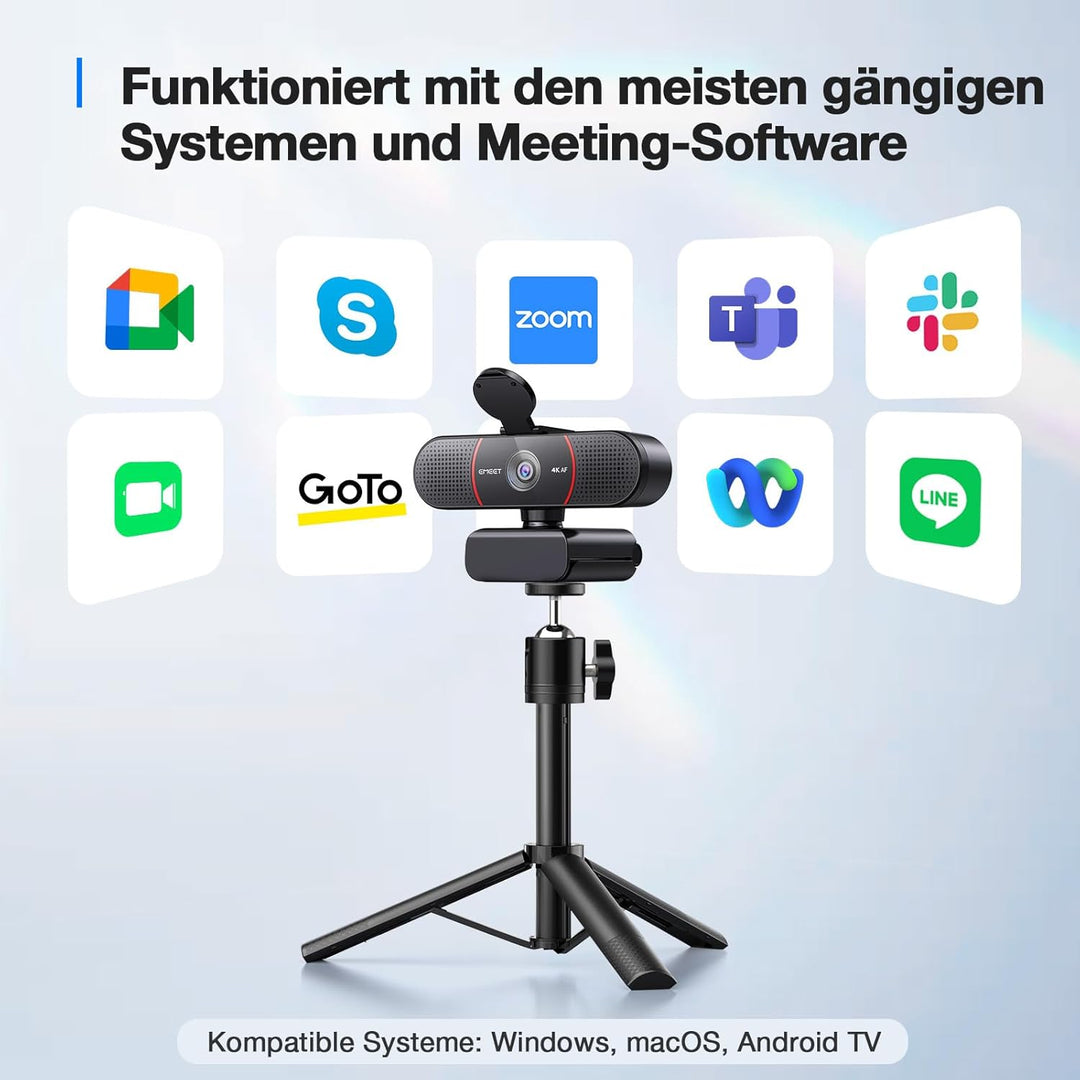 EMEET C960 4K Kit Webcam, UHD Webcam mit Objektivabdeckung & Dual Mikrofon, TOF Autofokus, 66 ° Stre