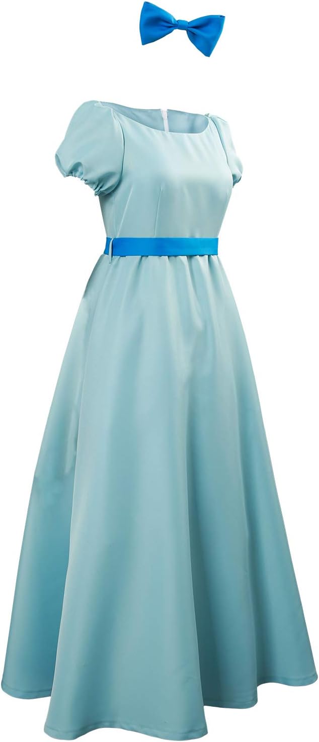 YANVS Damen Wendy Cosplay Kostüm Halloween Prinzessin Kleid Gürtel Schleife Tiara Set L Blau, L Blau