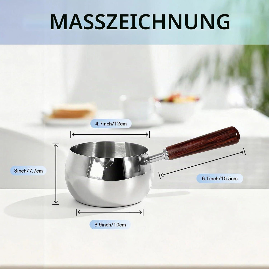 IMEEA Edelstahl Milchkochtopf 800ml mit Holzgriff kleiner Stielkasserolle Induktion geeignet Milch S