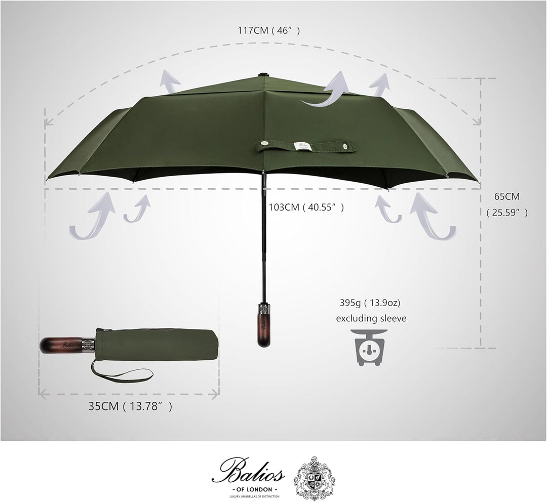 Balios® Regenschirm Mit Echtem Holzgriff -Optional | Auf Zu Automatik | Sturmfest & Windsicher | Tas