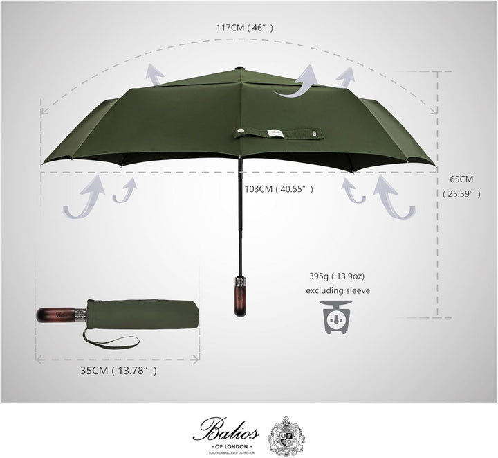 Balios® Regenschirm Mit Echtem Holzgriff -Optional | Auf Zu Automatik | Sturmfest & Windsicher | Tas