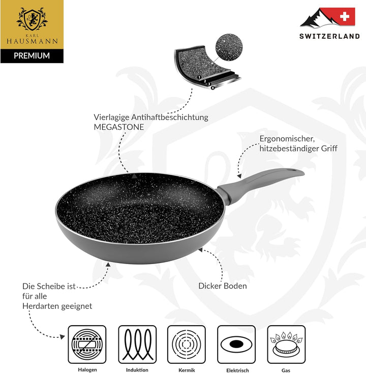 Pfannenset Induktion - 20+28 cm - Beschichtete Pfannen Set für alle Herdarten, auch induktionsherd -