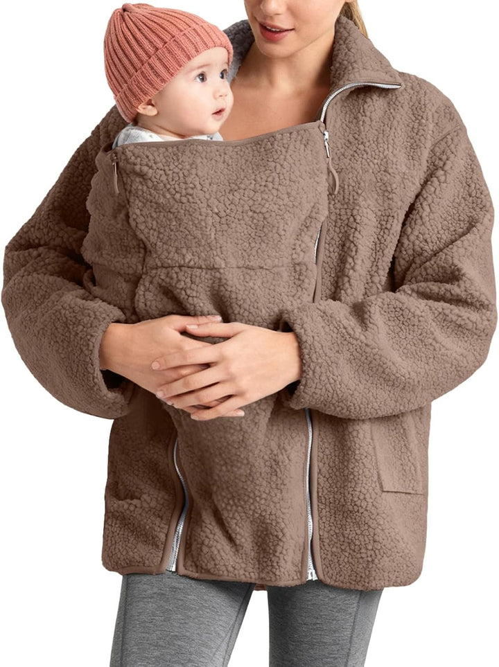Umstandsjacke mit Babyeinsatz Warm Teddy Fleecejacke Umstands Baumwolljacke Winter Umstandsmode 2 in