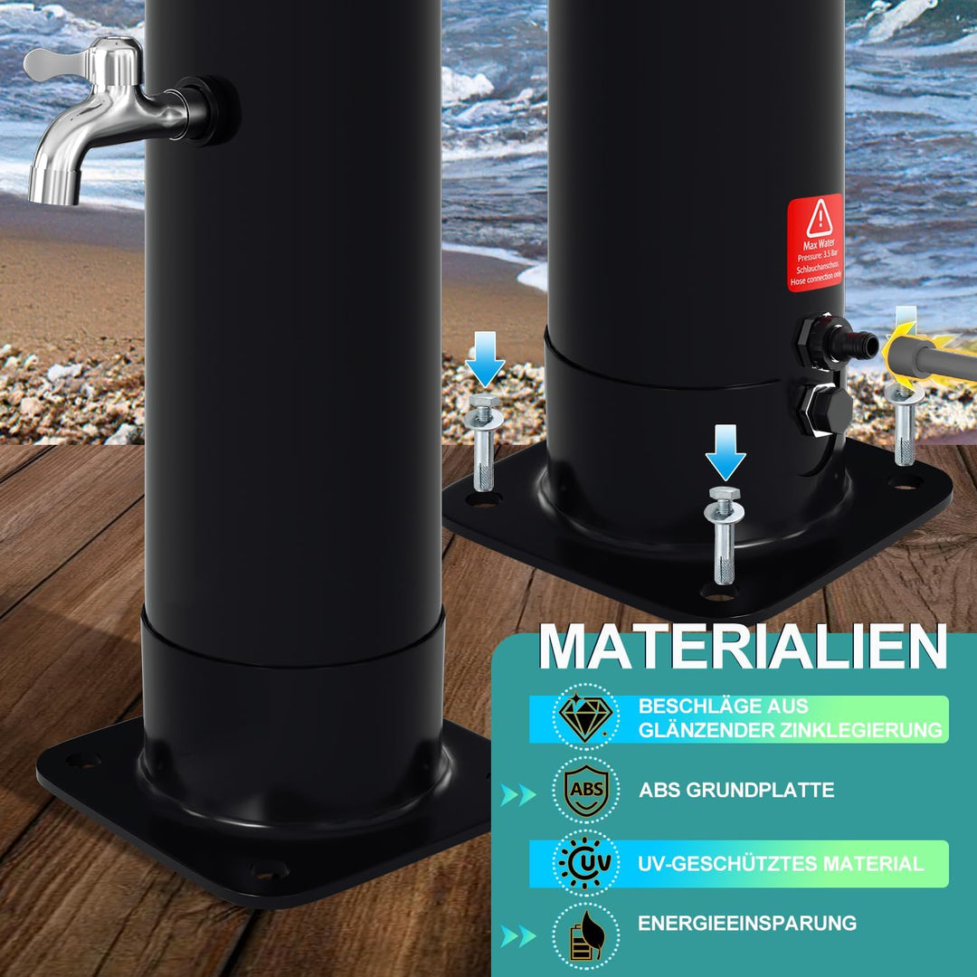 Randaco Solardusche Bogen Solar Gartendusche warmes Wasser Bis Zu 60°C Ohne Stromanschluss Pooldusch