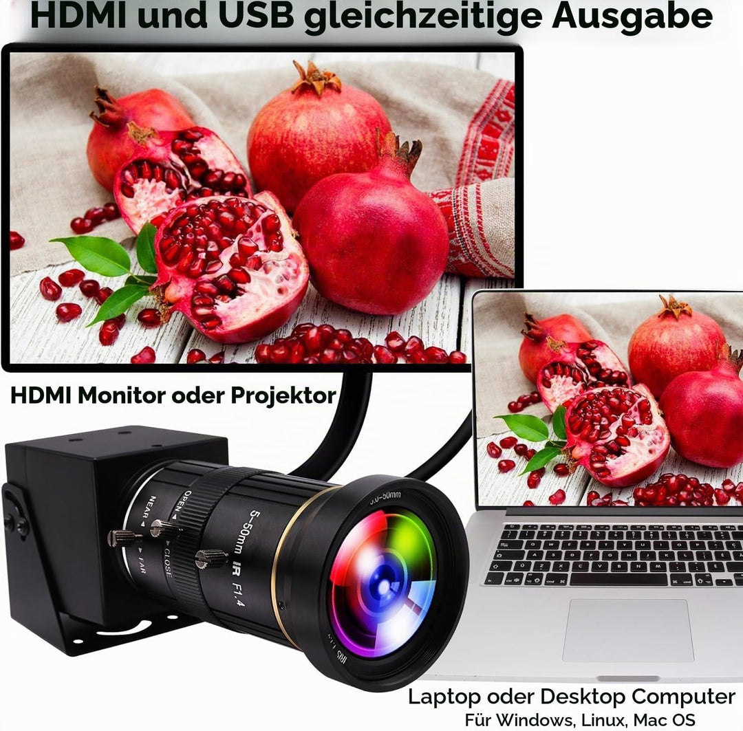 G 4K USB HDMI Kamera Mit Manuellem Zoom - Variabler Fokus PC-Webcam, Mini Lightburn-Kamera für Compu