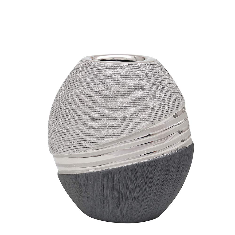 Dekohelden24 Edle Moderne Deko Designer Keramik Vase in Silber-grau oval, Silbergrau, 16 cm Vase ova