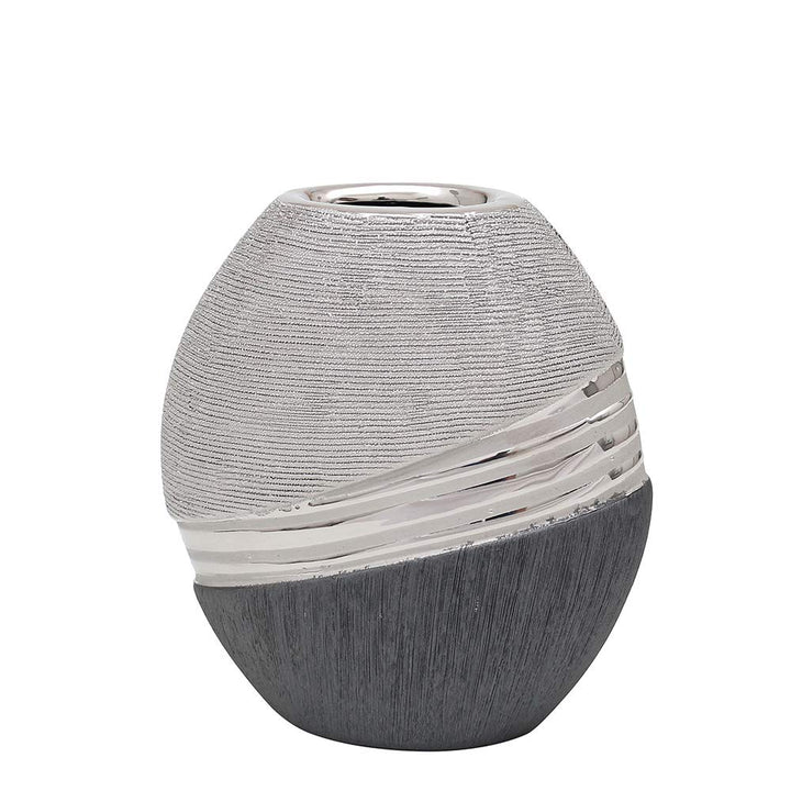 Dekohelden24 Edle Moderne Deko Designer Keramik Vase in Silber-grau oval, Silbergrau, 16 cm Vase ova