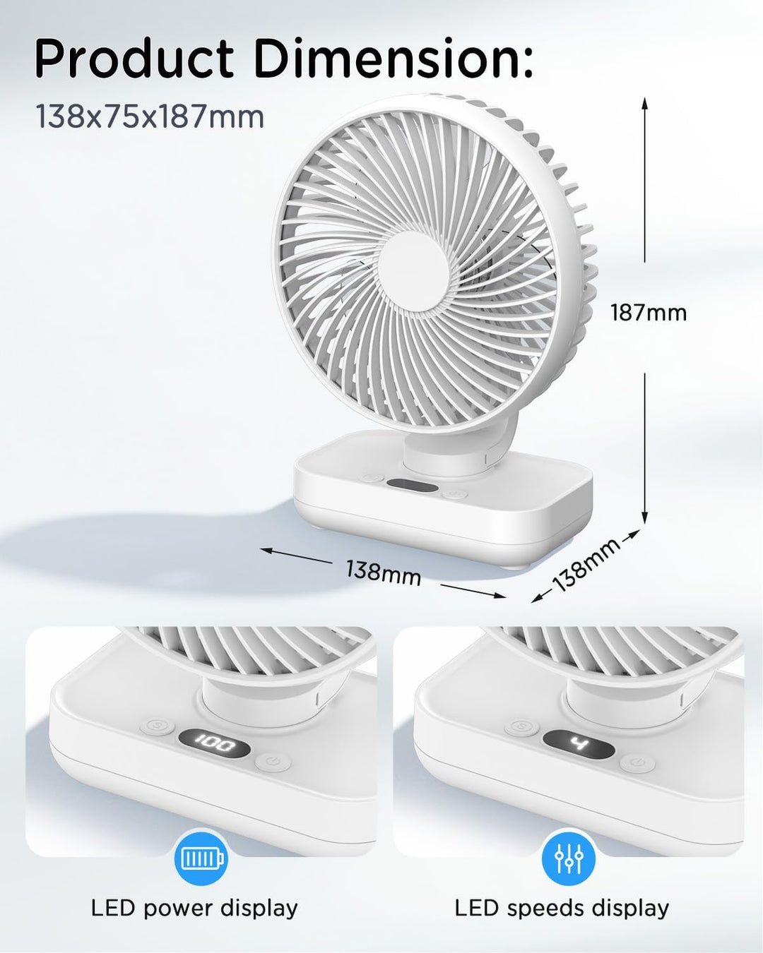 EasyAcc Tischventilator, 4000 Akku Automatischer Oszillierender Kleiner USB Ventilator, Tragbarer Au